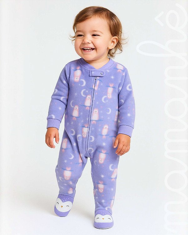 Macacão Pijama Fleece Corujita Lilás