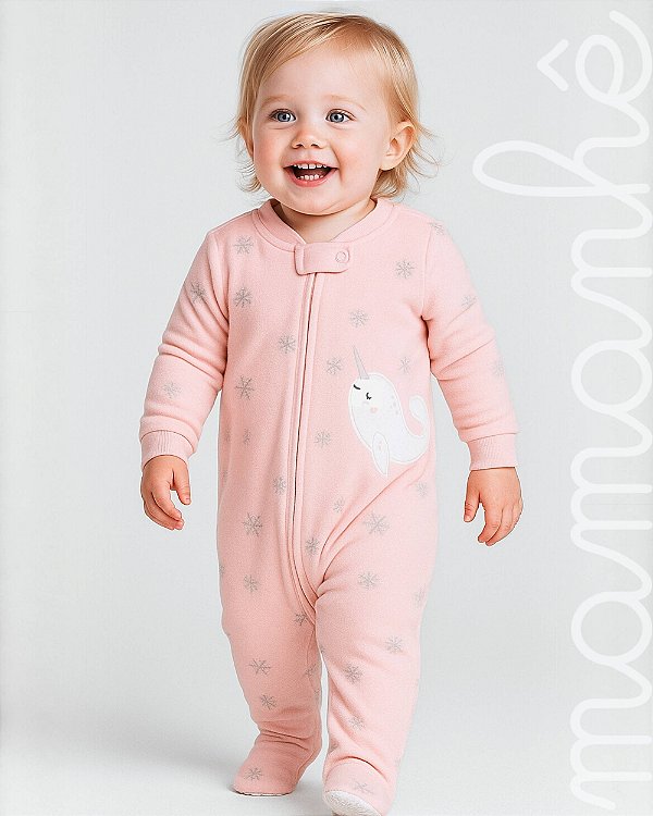Macacão Pijama Fleece Floco de Neve