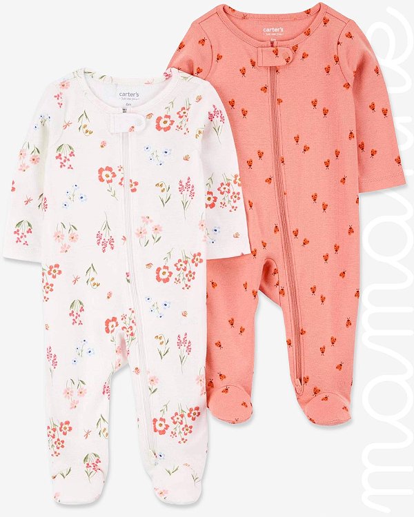 Kit Macacão Bebê Carters 2 Peças Floral Joaninhas