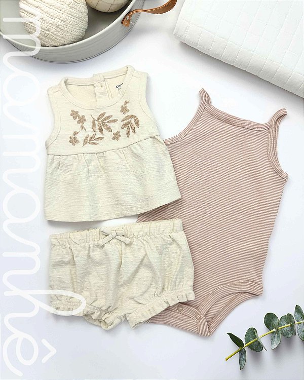 Conjunto Carters Verão 3 Peças Menina Ramo de Aveia