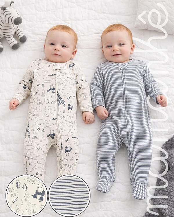 Kit Macacão Bebê Carters 2 Peças Animais Safari