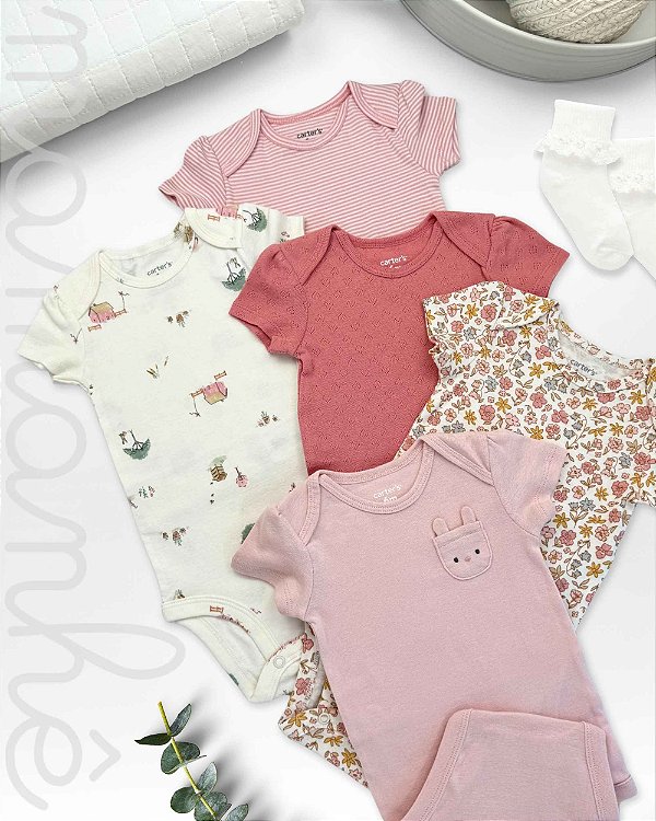 Kit Body Carters Manga Curta Floral Bunny