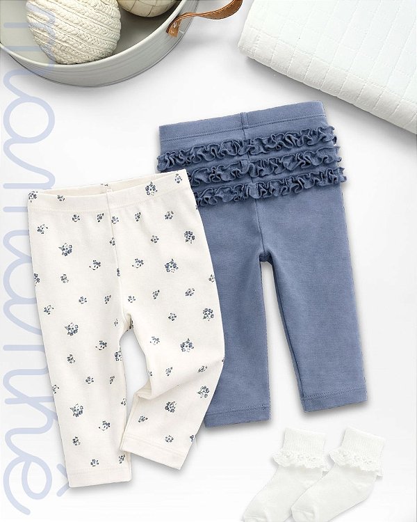 Kit Calça Bebê Carters Floral Blue