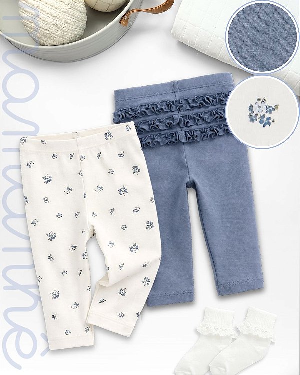 Kit Calça Bebê Carters Floral Blue