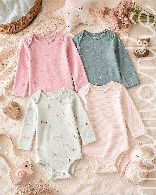 Kit Body Carters Manga Longa Floresta Encantada