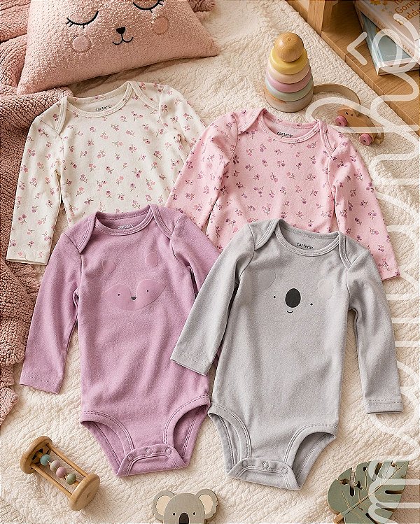 Kit Body Carters Manga Longa Coala e Raposinhas