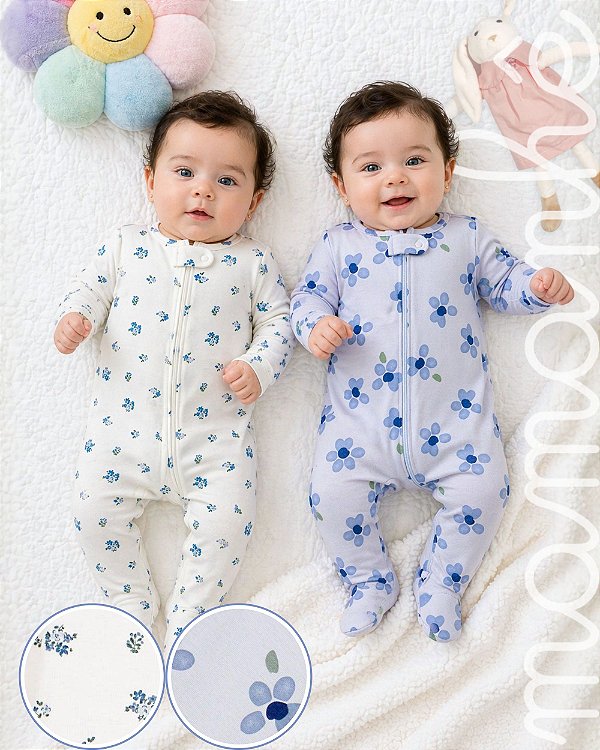 Kit Macacão Bebê Carters 2 Peças Flowers Blue