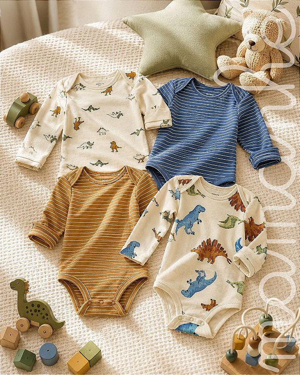 Kit Body Carters Manga Longa Jurassico