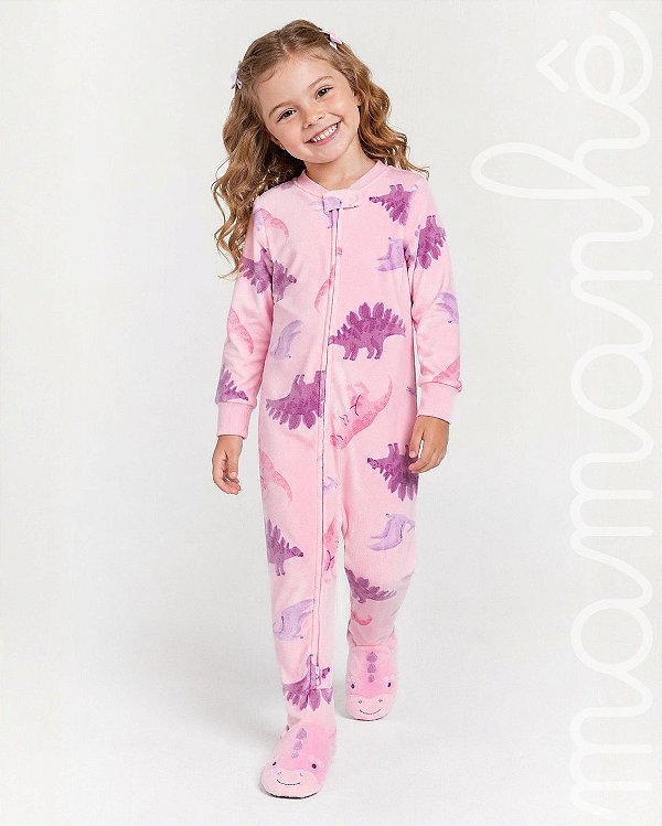 Macacão Pijama Carters Veludo Rosa Jurassico