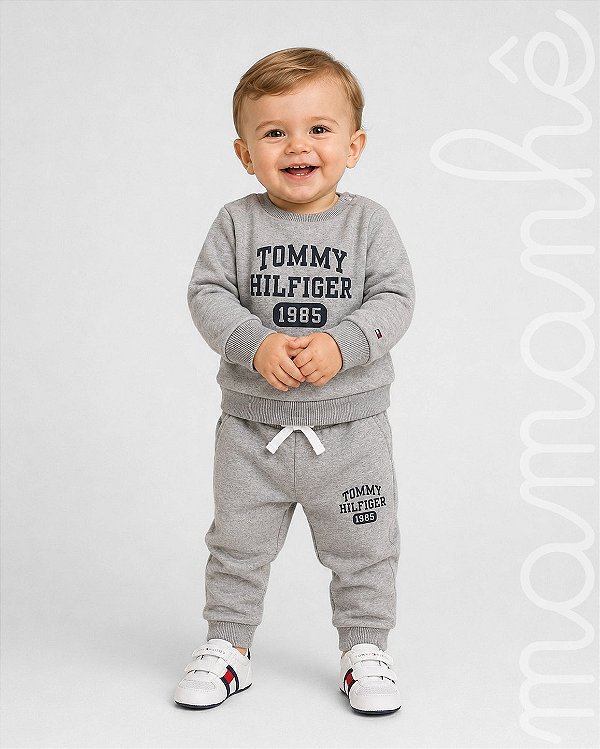 Conjunto Moletom Infantil Tommy Hilfiger Cinza Mescla