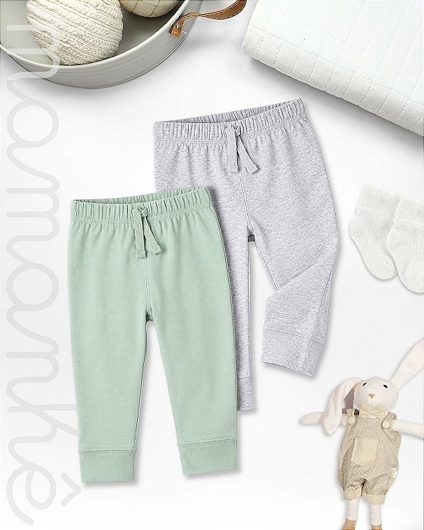 Kit Calça Bebê Carters Menta e Cinza