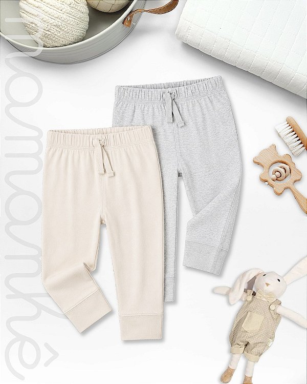 Kit Calça Bebê Carters Creme e Cinza