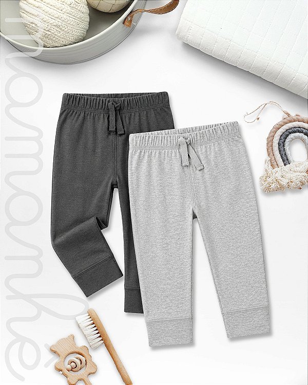 Kit Calça Bebê Carters Grafite e Cinza