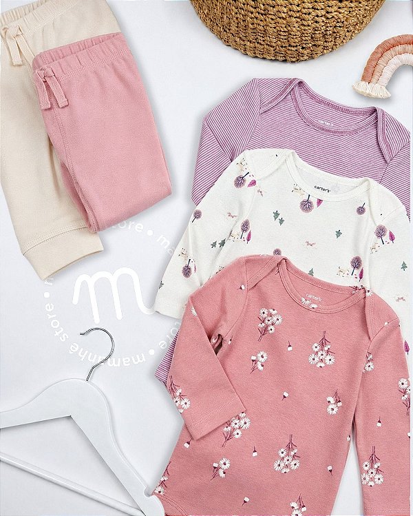 Kit Body Carters Manga Longa Floral Romantico