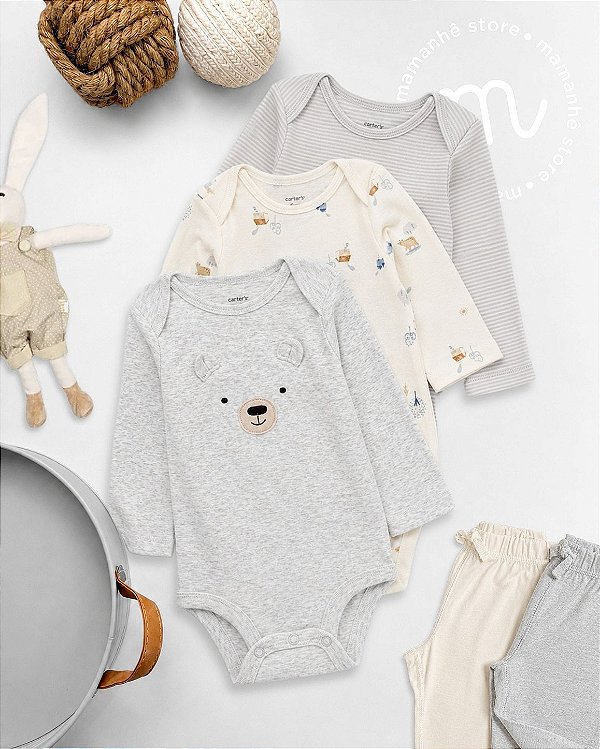 Kit Body Carters Manga Longa Ursinho Ted