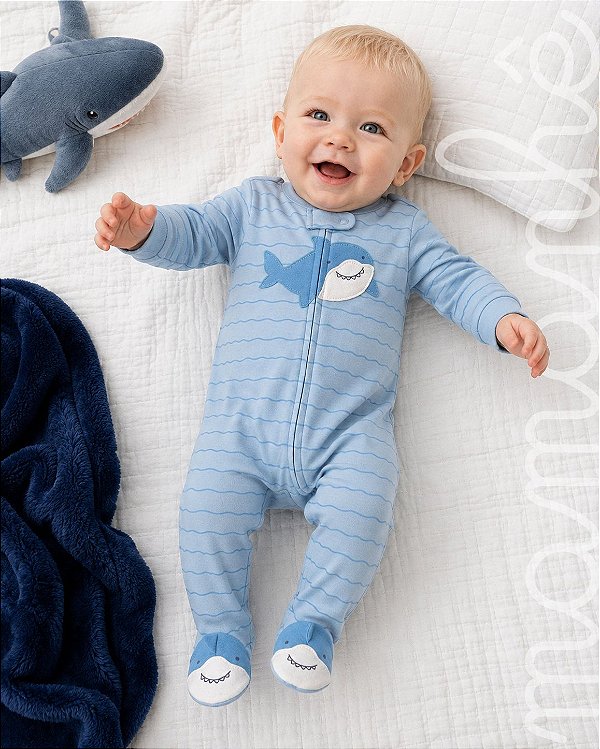 Macacão Bebê Algodão Carters Tubarão Azul