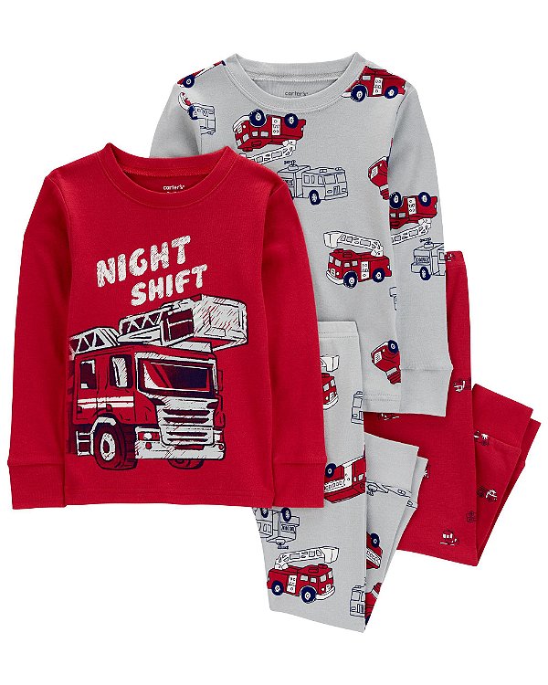 Kit Pijama Infantil Carters 4 Peças Firetruck