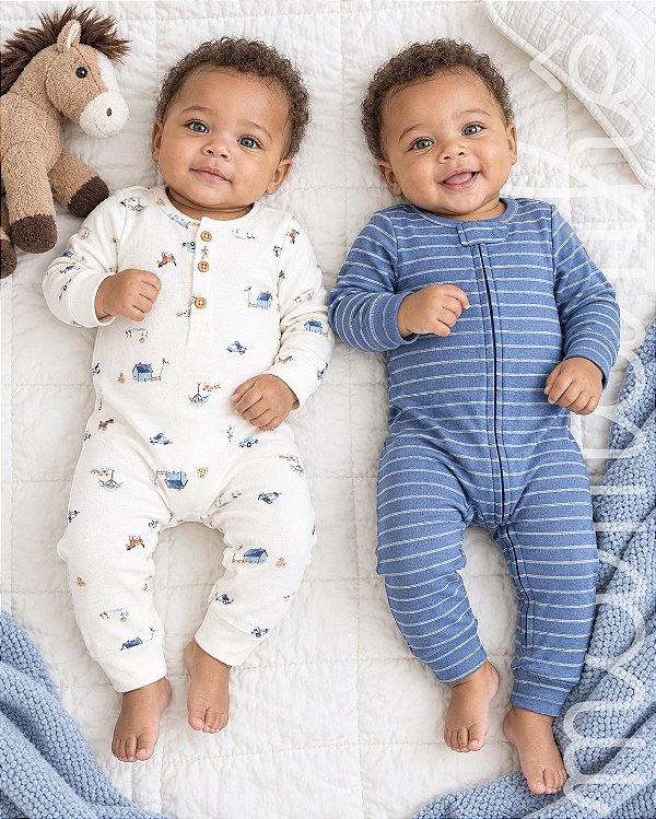Kit Macacão Bebê Carters 2 Peças Fazendinha Blue