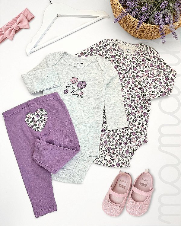 Conjunto Bebê Carters Body e Calça Floral Violeta