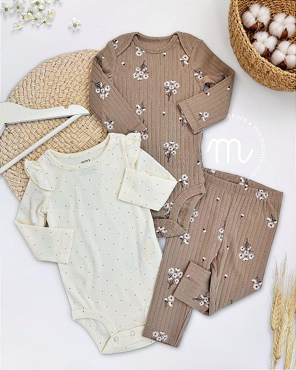 Conjunto Bebê Carters Body e Calça Floral Avelã