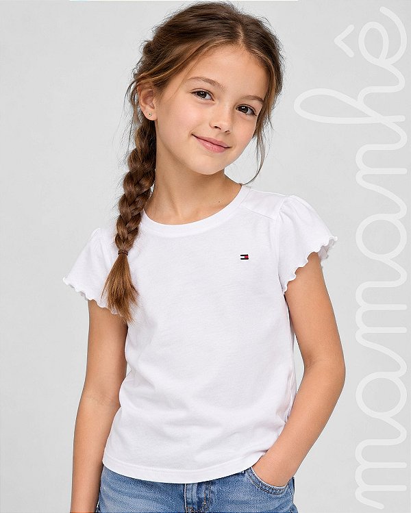 Camiseta Infantil Tommy Hilfiger Manga Flutter Branca