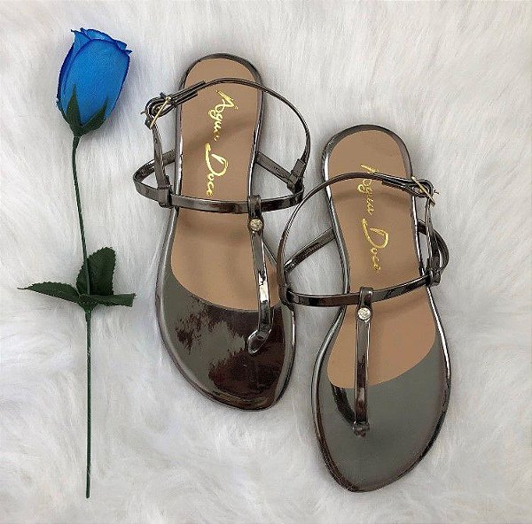 Sandália Rasteirinha Cinza Chumbo