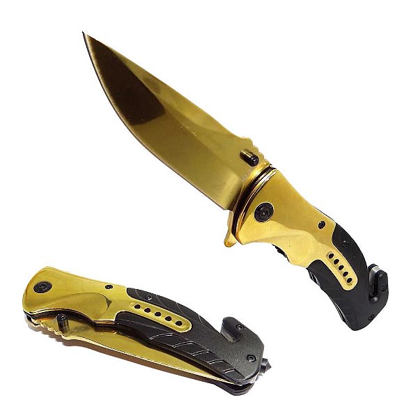 Canivete Tático Dourado e Preto Clip (HZ060888) Toca Militar