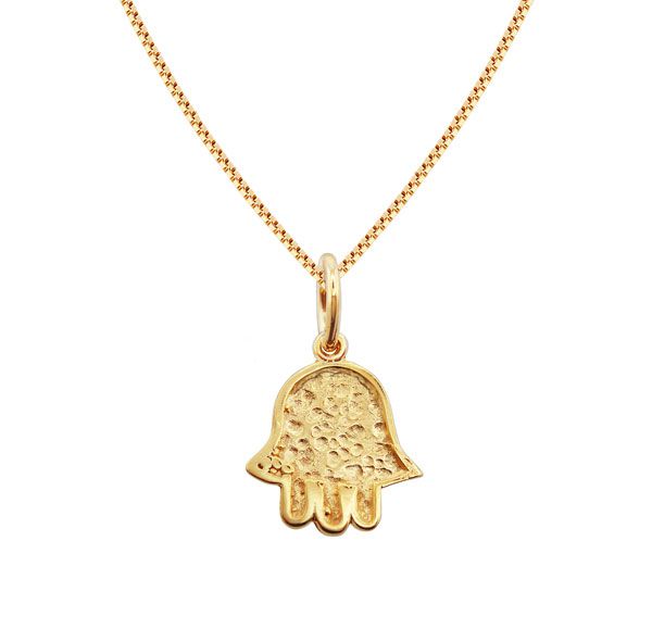 Gargantilha de HAMSA ou Mão de Fátima texturizada em semijoia banhado em ouro 18k