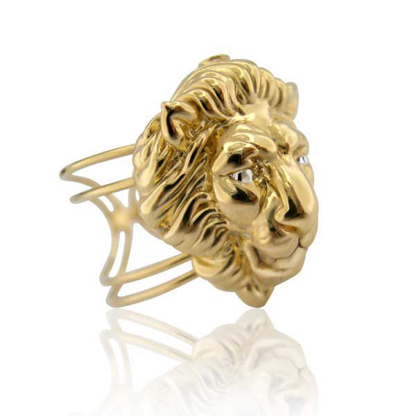 Anel leão banhado em ouro 18k