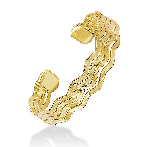 Pulseira tipo bracelete QUADRUPLA ZIGZAG da coleção MAESTRO em semi joia banhada em ouro 18k