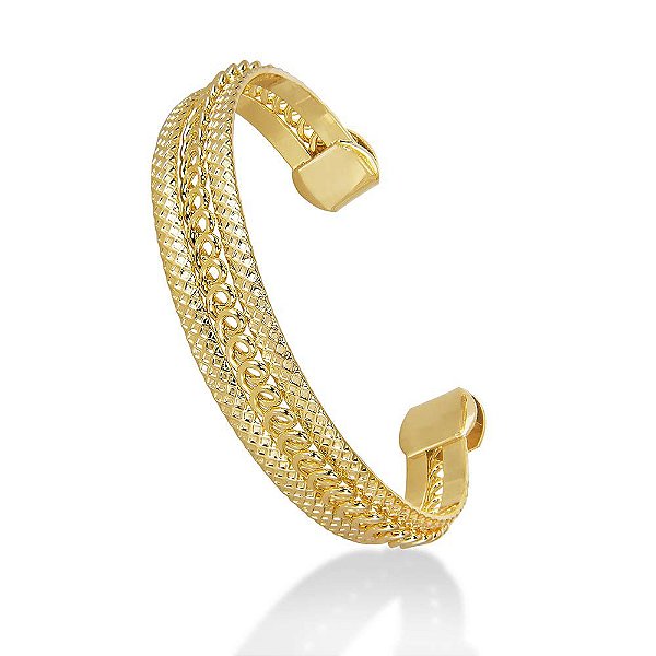 Pulseira tipo bracelete TRIPLA COM ESPIRAL da coleção MAESTRO em semi joia banhada em ouro 18k