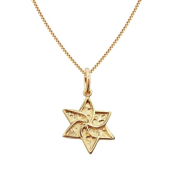 Gargantilha de Estrela de David texturizada em ouro 18k