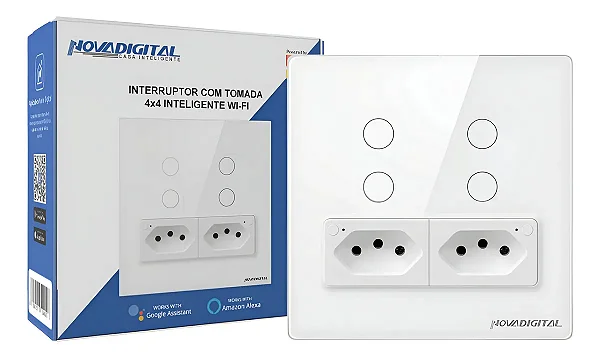 Instalação + Interruptor Inteligente Touch Wifi 4x4 4 Botões Tomada Alexa