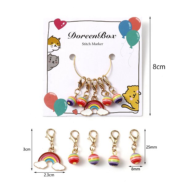 5 pçs arco-íris esmalte pingentes tricô ponto marcadores lagosta fecho de metal