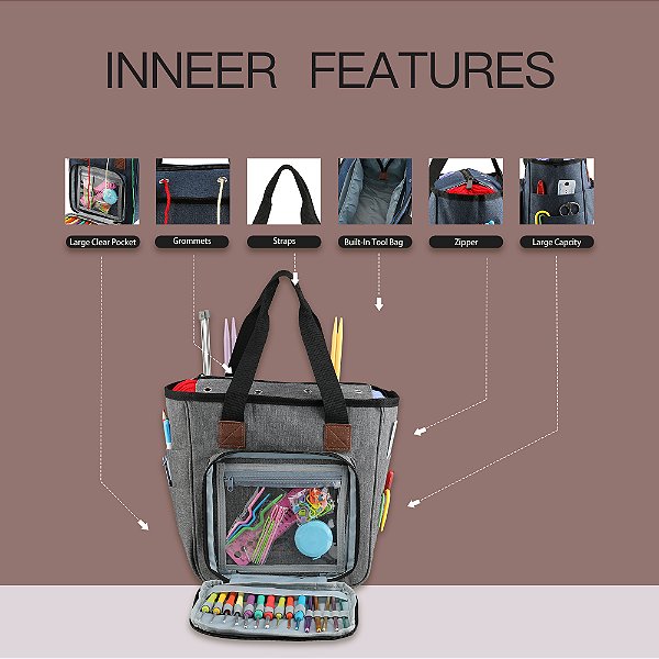 Bolsa de tricô, bolsa de armazenamento de fios para agulhas de tricô