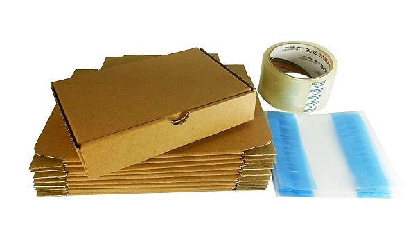 Kit para E-commerce Mini Envios 10 Caixas 16x11x3cm + 10 Sacos Canguru + 1 Fita Adesiva