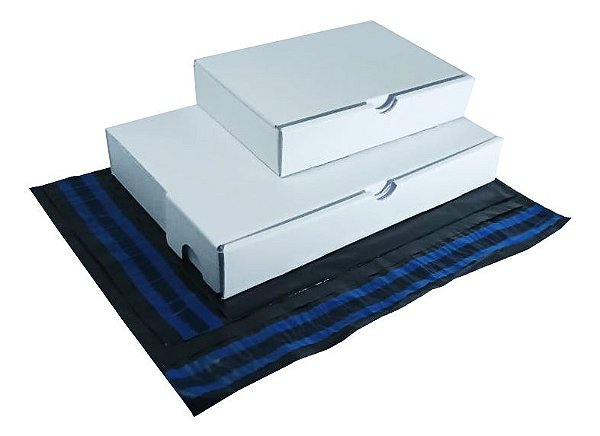 Kit Mini Envios Papelão Branco e Envelopes Reciclados 10 Caixas 16x11x3  + 10 Cx 24x16x4 + 10 Env. 19x25 + 10 Env. 30x20