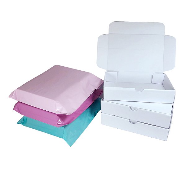Kit 30 Caixas de Papelão Branco 16x11x3 + 30 Envelopes de Segurança 19x25