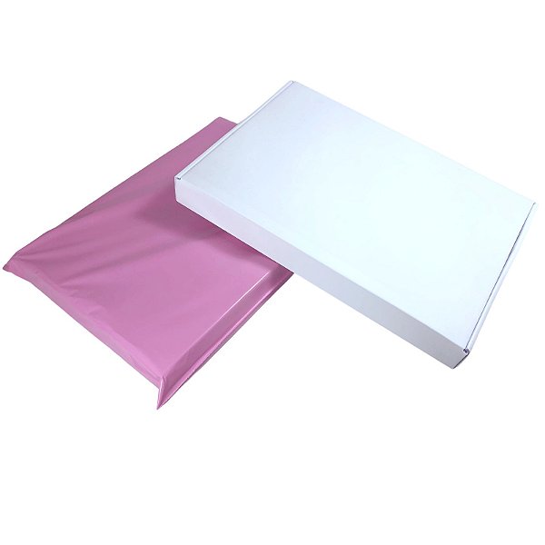 Kit 10 Caixas de Papelão Branco Tamanho A4 + 10 Envelopes de Segurança Rosa Lilás 26x36