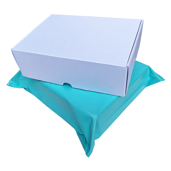 Kit 5 Caixas de Papelão Branco 26x19,5x8 + 5 Envelopes 32x40 Verde Azulado
