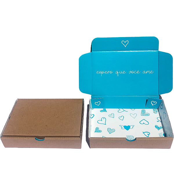 Caixa de Papelão com Papel Cartão - 16x11x3 - Verde Azulado Espero que você ame