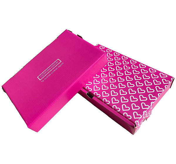 Caixa de Papelão com Papel Cartão - 24x16x4 - Contém amor e outras coisas legais - Pink