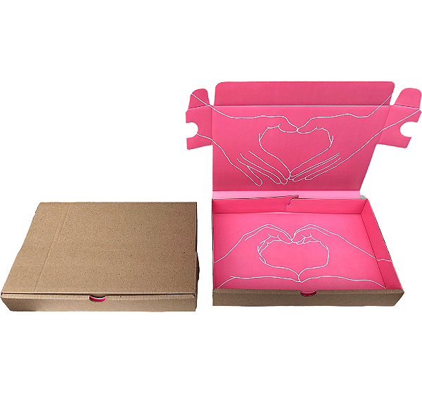 Caixa de Papelão com Papel Cartão - 24x16x4 - Coração Mãozinhas - Rosa