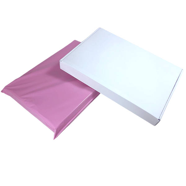 Kit 100 Caixas de Papelão Branco Tamanho A4 + 100 Envelopes de Segurança Rosa Lilás 26x36
