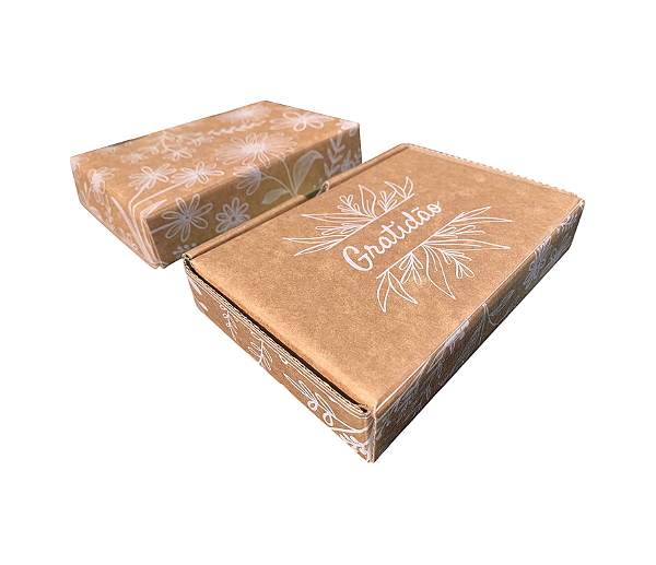 Caixa de Papelão Kraft com Branco - 16x11x3 - Flores - Gratidão (Externa)