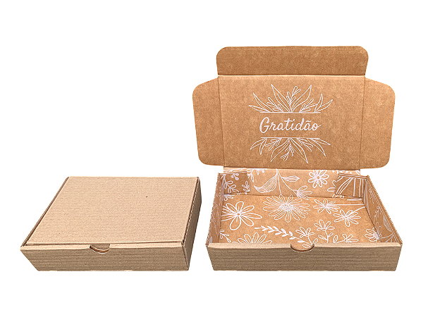 Caixa de Papelão Kraft com Branco - 16x11x3 - Flores - Gratidão (Interna)