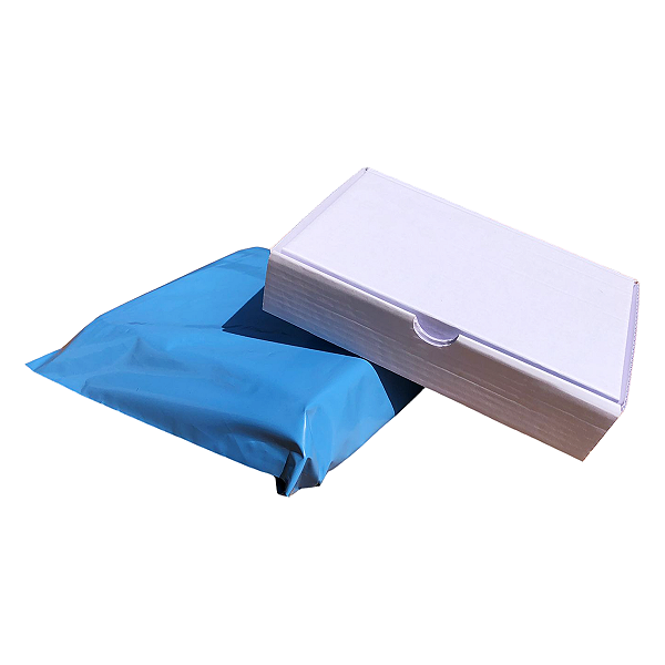 Kit 10 Caixas de Papelão Branco 16x11x3 + 10 Envelopes de Segurança Azul 19x25