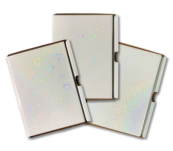 3 Caixas Mini Envios 16x11x3 Holográficas - Corações + Estrelinhas + Raios de Luz