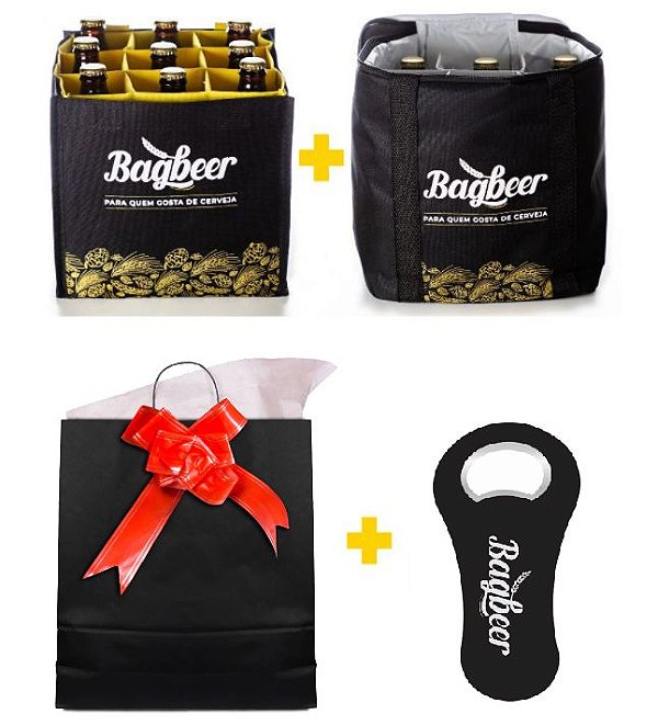 Kit de presente - Bolsa Térmica + Bolsa Engradado +  Abridor de Garrafa + Sacola de Presente