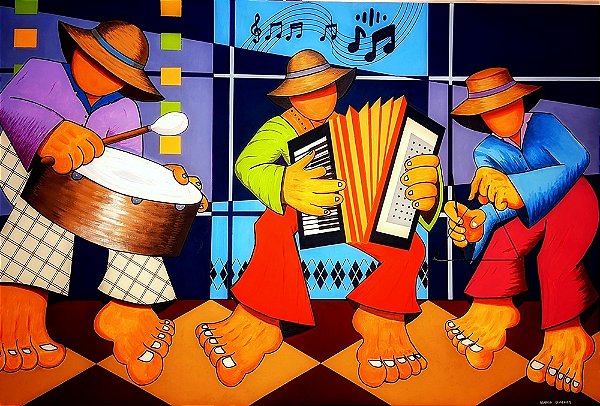 Quadro pintado a mão grande Dia de festa 100x150cm